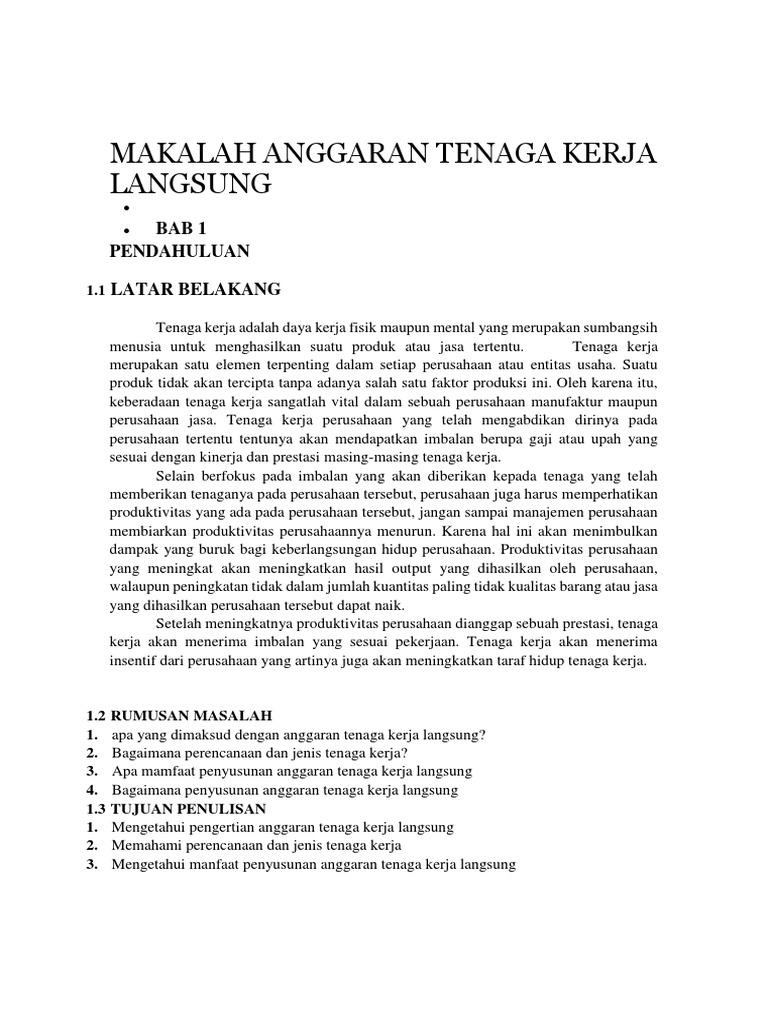 Makalah Anggaran Tenaga Kerja Langsung