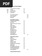 Format of Cost Sheet