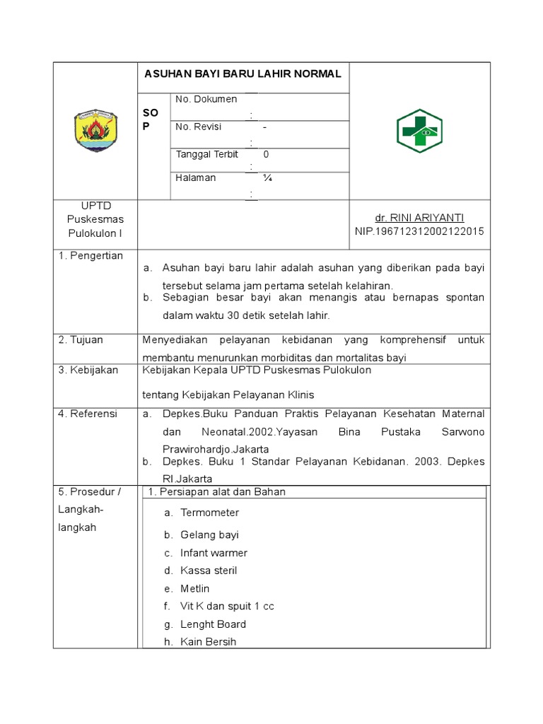 Sop Asuhan Bayi Baru Lahir Normal