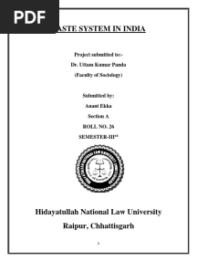 Arun Sociology Project On Caste System in India