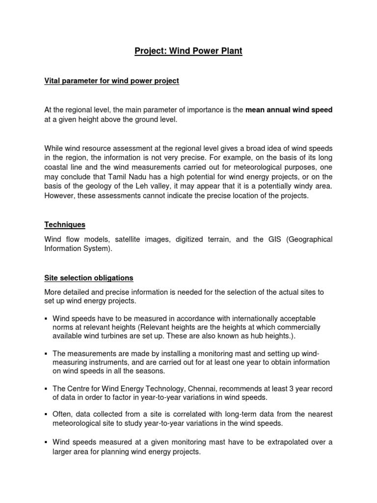 Wind Power Project Site Selection Guide | PDF | Wind Power | Wind Turbine