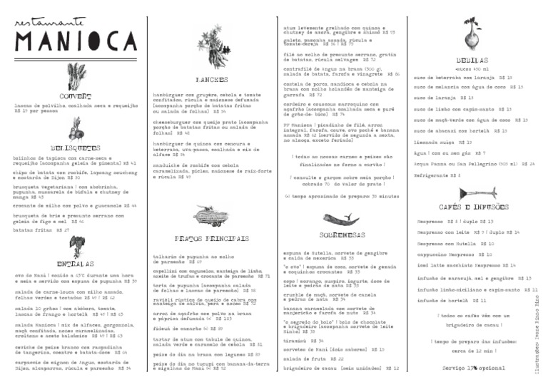 Cardápio do Restaurante Manioca | PDF | Alimentos | Culinária