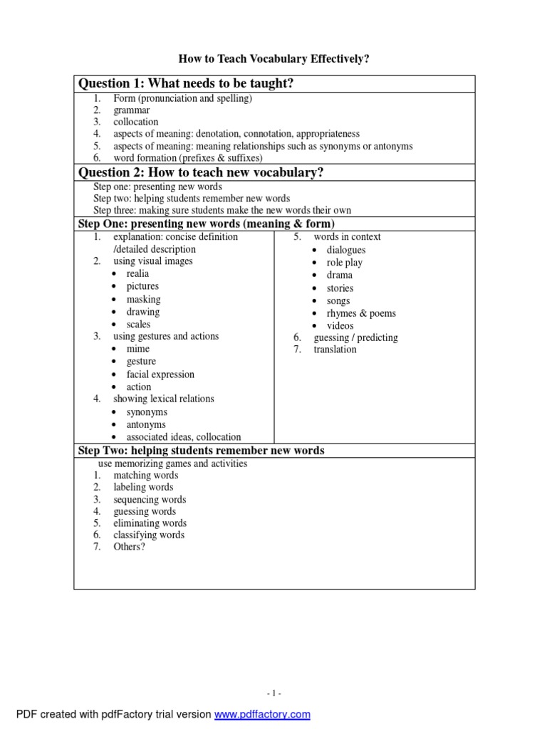 01 How To Teach Vocabulary Effectively PDF | PDF | Vocabulary | Word