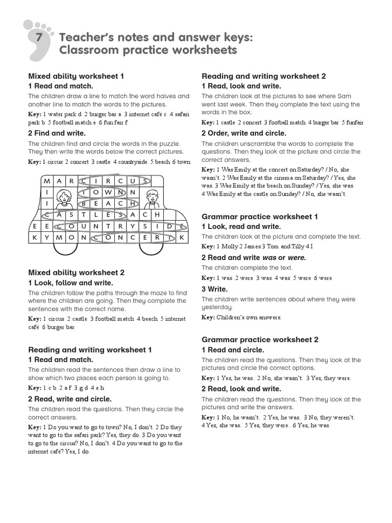 7 Teacher's Notes and Answer Keys: Classroom Practice Worksheets | PDF ...