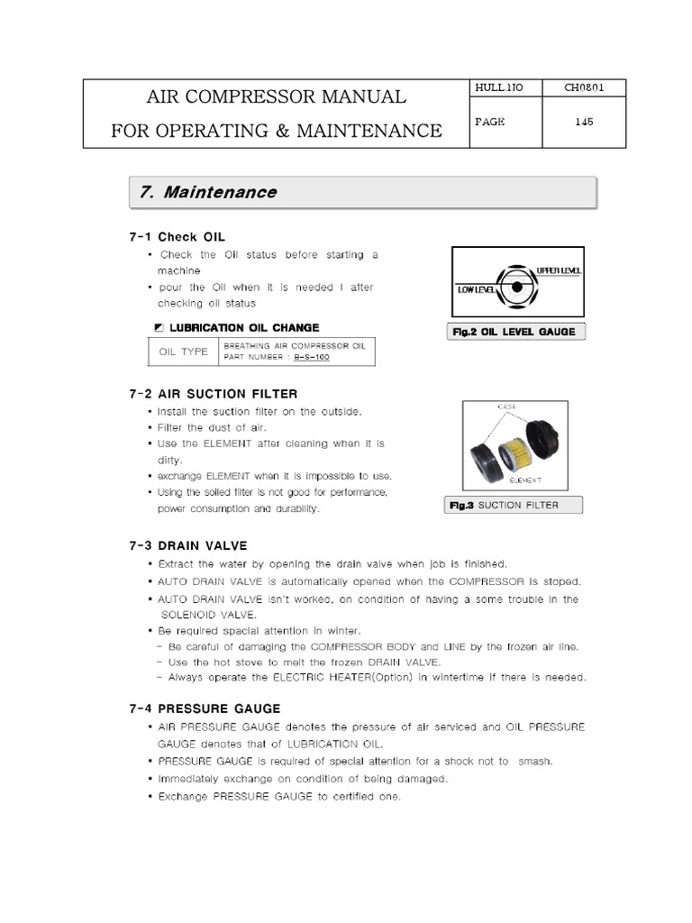 Air Compressor Manual For Operating & Maintenance: Hull - No CH0801 | PDF