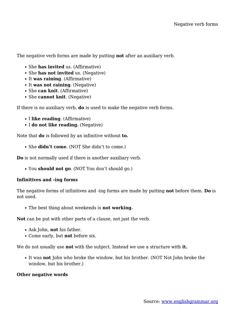Understanding Negative Verb Forms | PDF | Language Arts & Discipline
