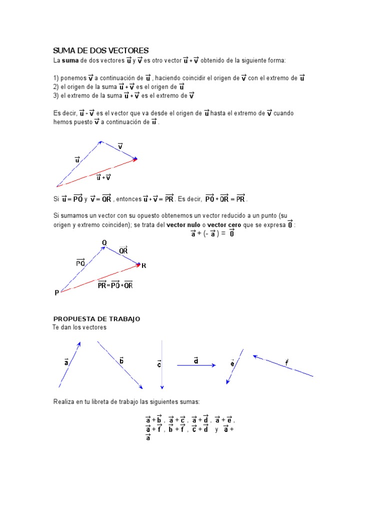 Suma y propiedades de vectores | PDF | Vector Euclidiano | Escalar ...