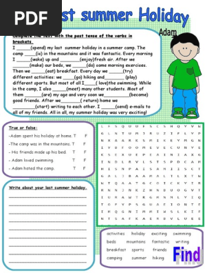 my last summer holiday reading comprehension exercises wordsearches 94184 pdf