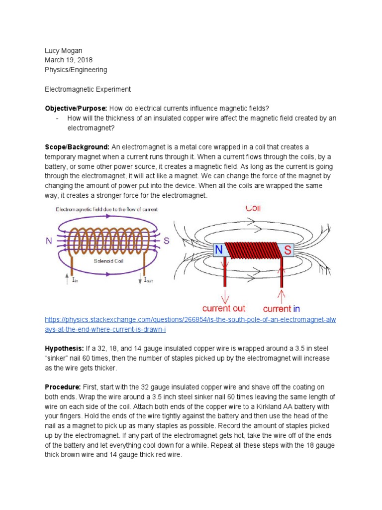 Electromagnet Strength and Wire Gauge Experiment | PDF | Wire | Force