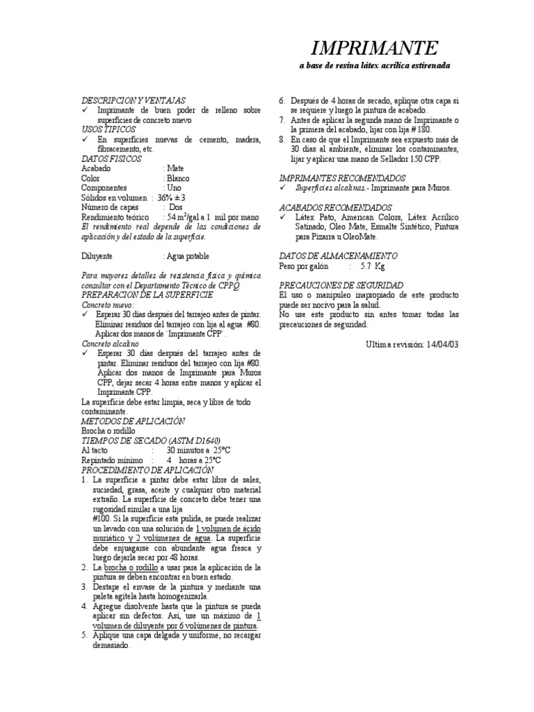 ImprimanteCPP Ficha Tecnica PDF Pintar Química