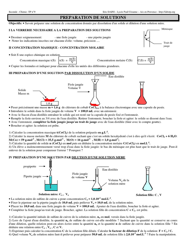 Préparation de Solutions en Chimie | PDF | Concentration molaire | Chimie
