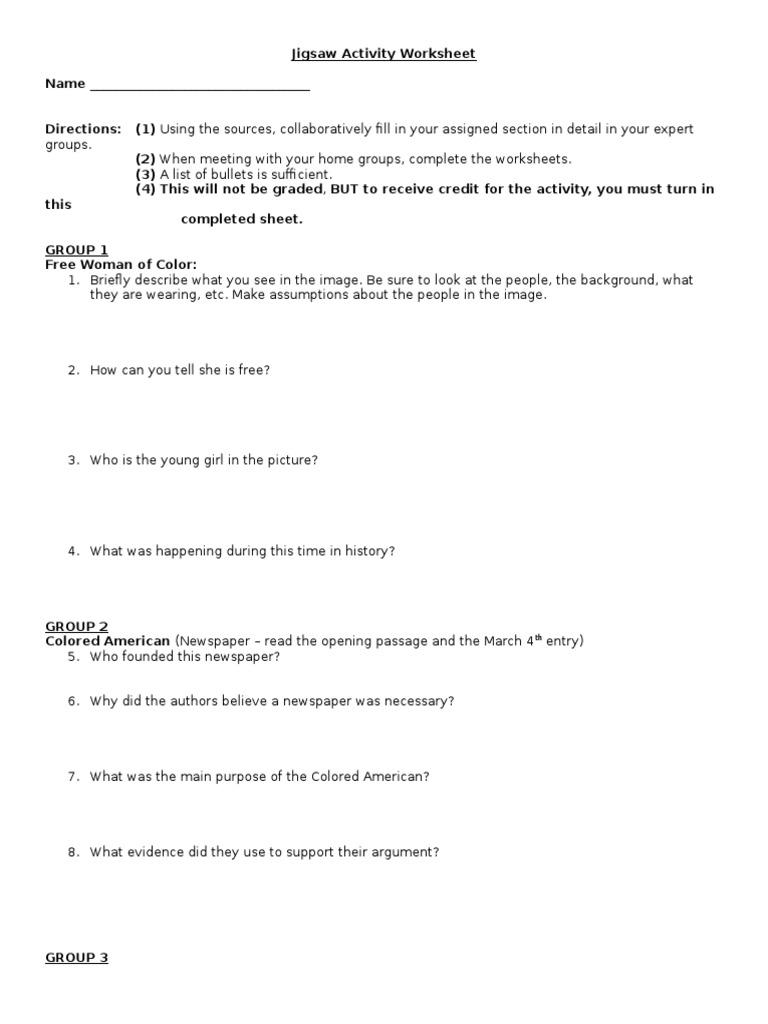 Jigsaw Activity Worksheet PDF