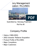 Inventory Management Organization: RIL (VMD) : Submitted By: Hemang Prashnani Roll No.45