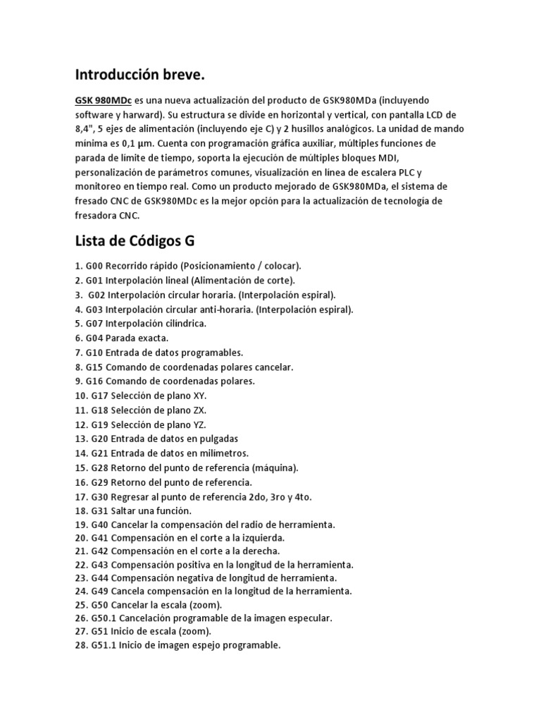 Gsk 980mdc Milling Cnc System Pdf Perforar Naturaleza