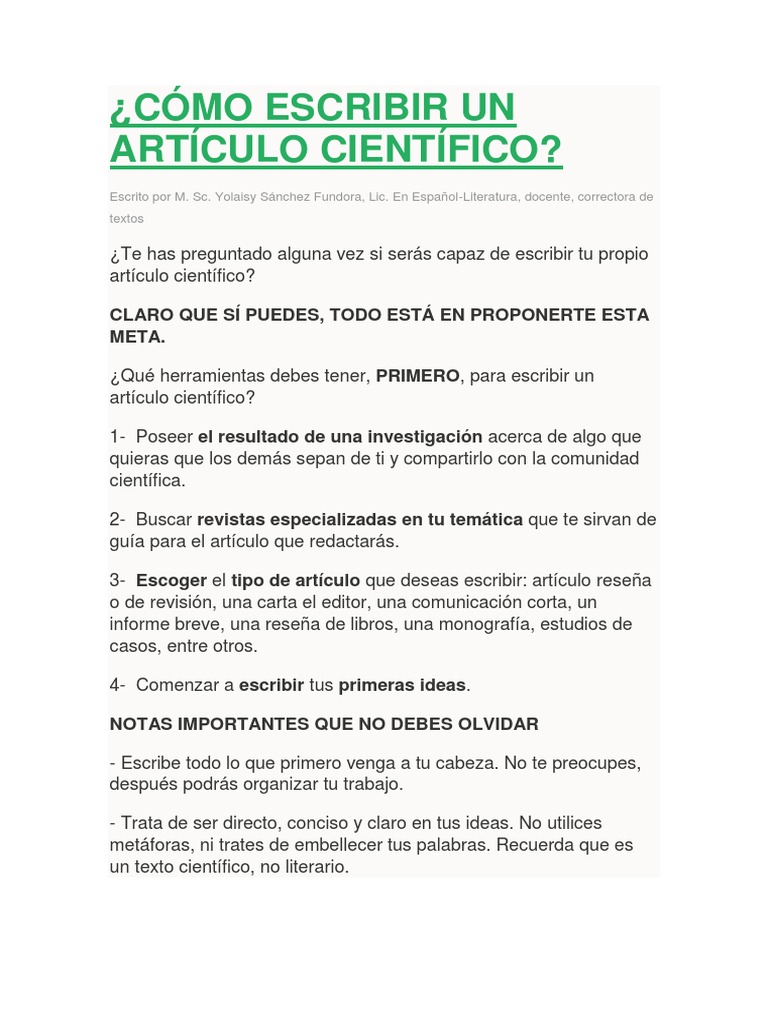 Pasos para escribir un artículo científico Verbo Fracción (Matemáticas)