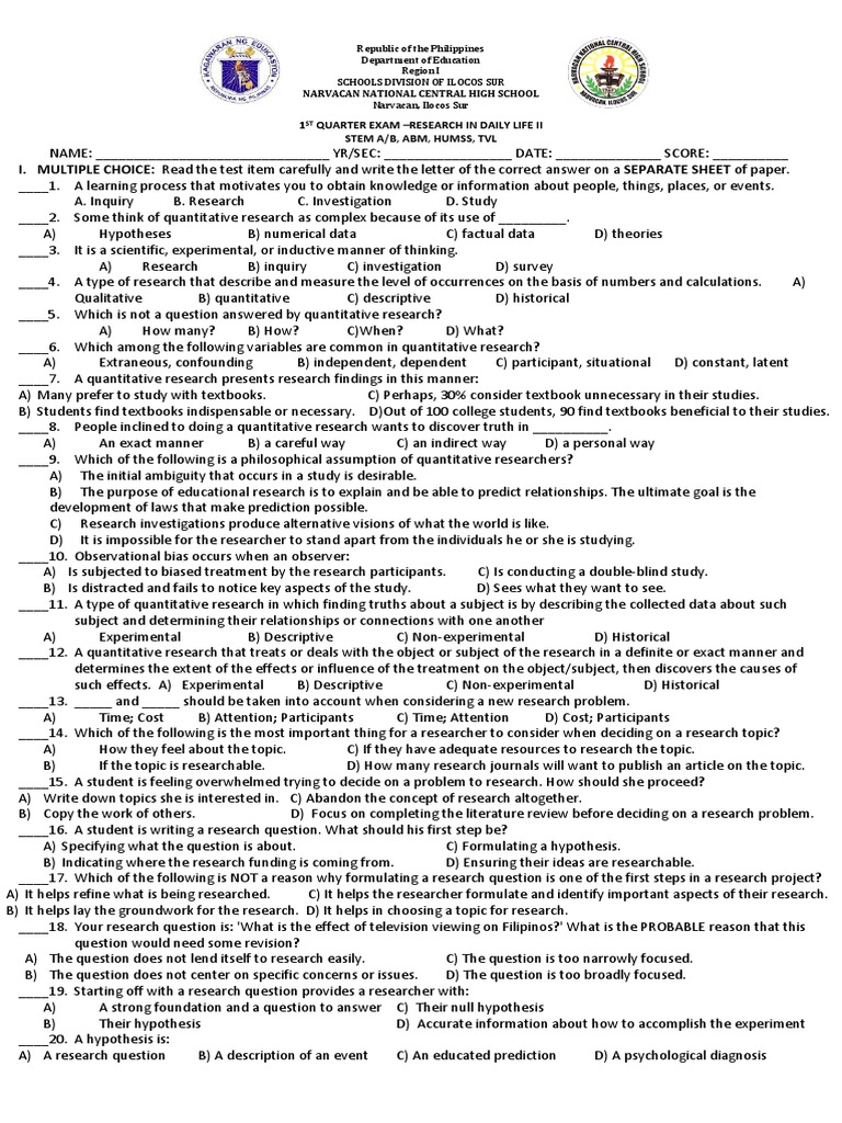Practical Research 2 Midterm Exam Guide | PDF | Quantitative Research ...
