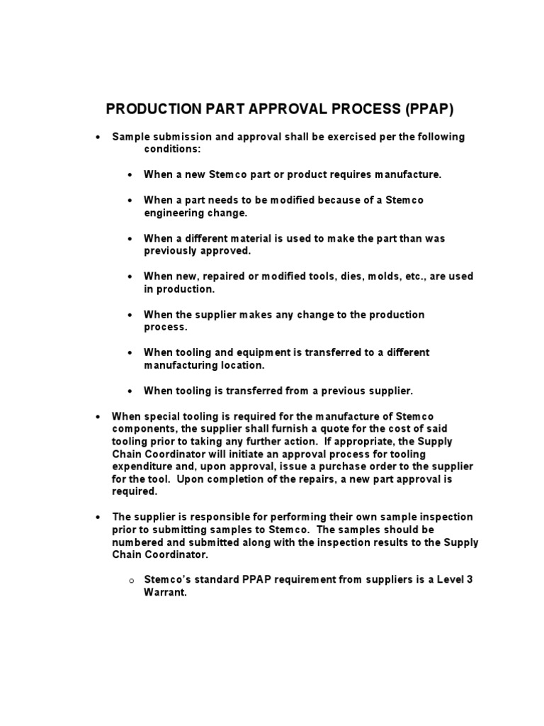 PPAP Process Guidelines for Suppliers | PDF | Business Process ...