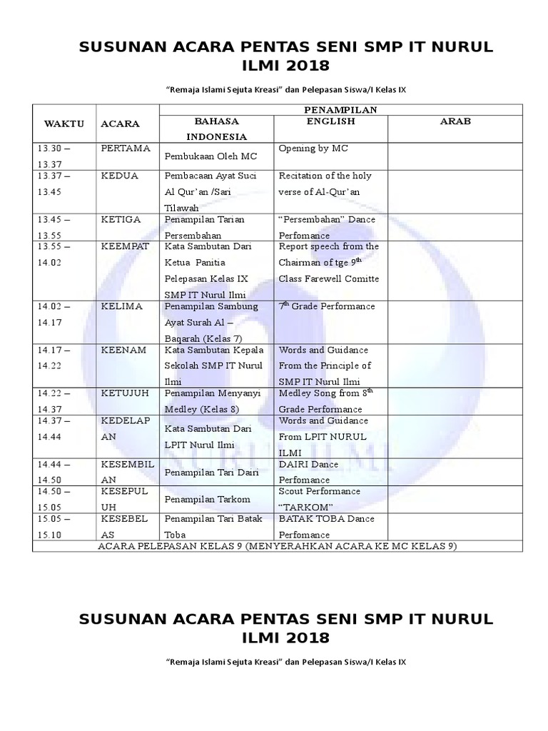Susunan Acara Pentas Seni