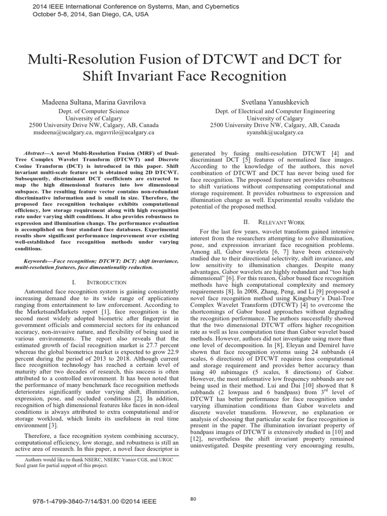 Multi-Resolution Fusion of DTCWT and DCT For Shift Invariant Face ...