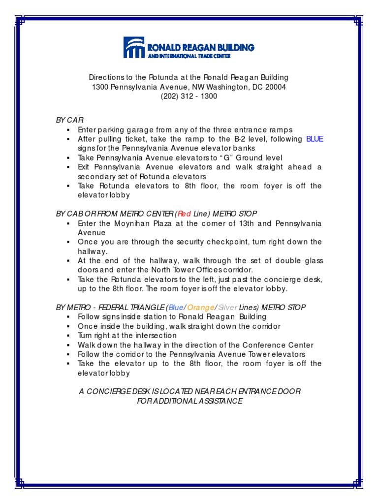 Directions To The Rotunda At The Ronald Reagan Building 1300