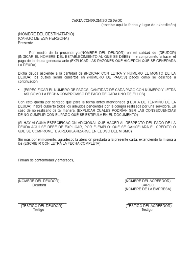 Formato Carta Compromiso De Pago