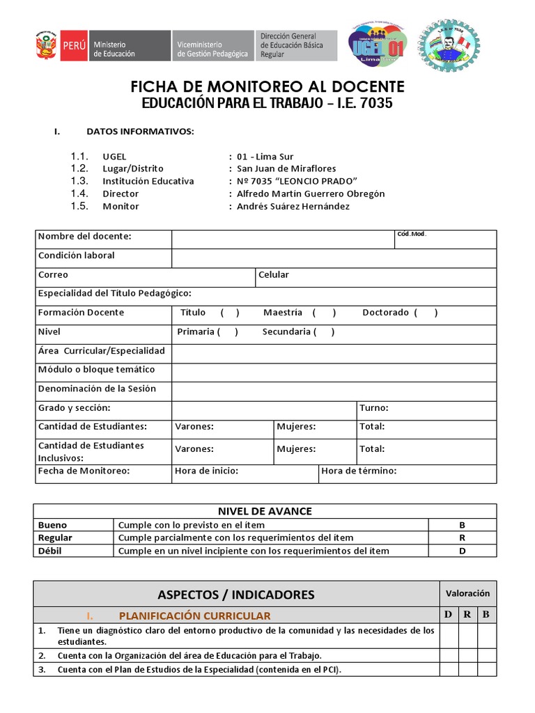 Ficha de Monitoreo Docente EPT 2023 | PDF | Aprendizaje | Maestros