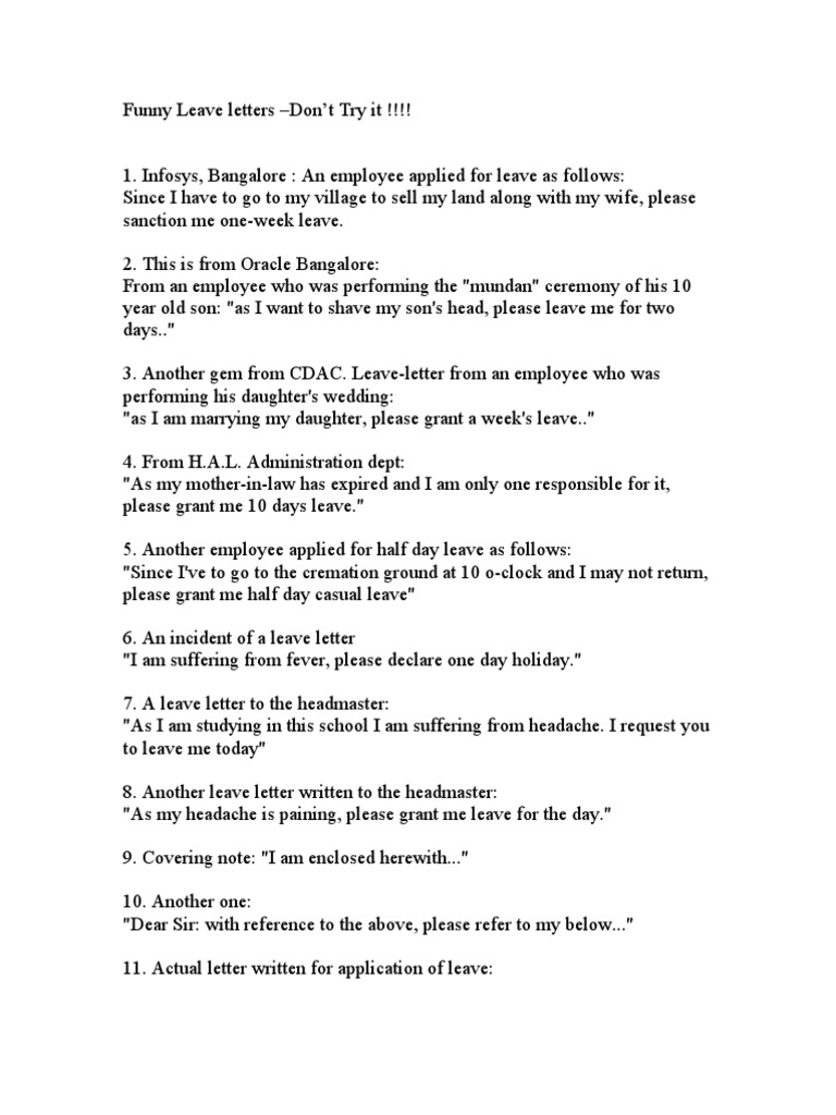 Funny Leave Letters | PDF