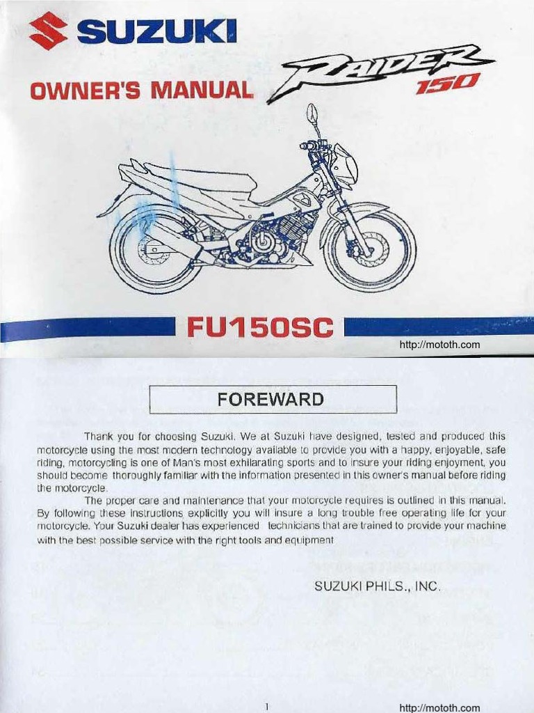 Suzuki-Raider-R150-Owners-Manual.pdf | Motorcycle | Motor Oil