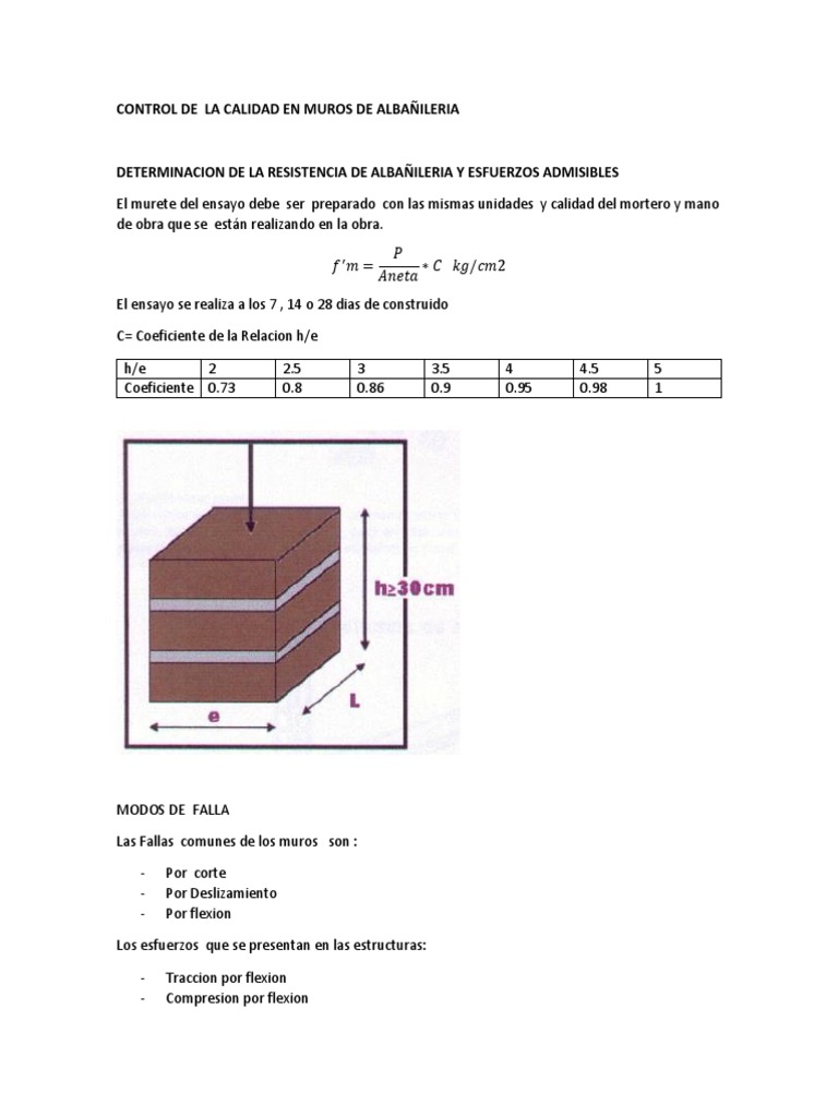 Control de La Calidad en Muros de Albañileria | PDF | Falla (geología ...