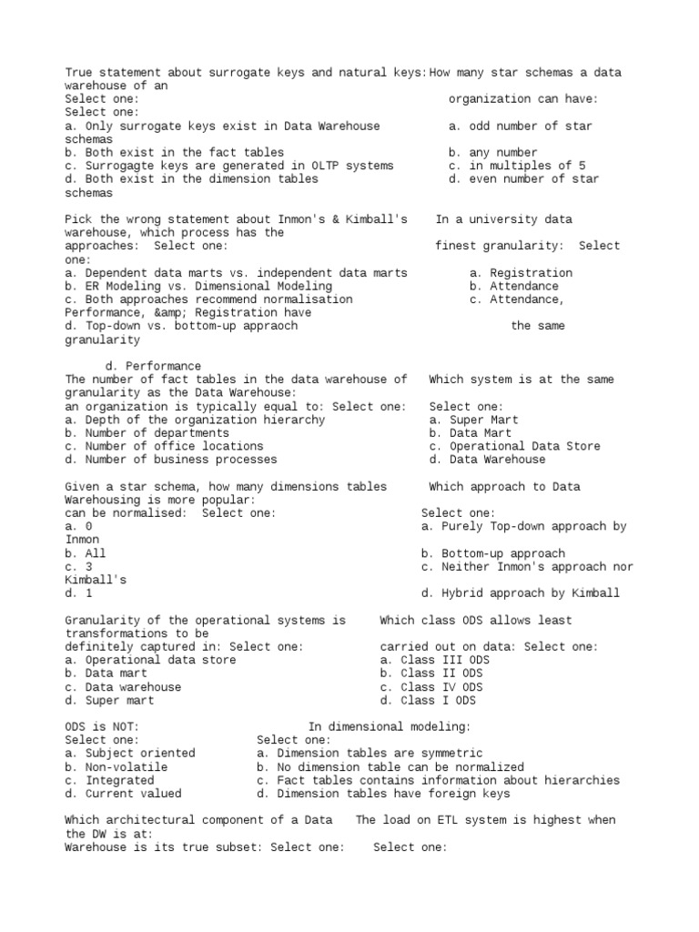 DW Quiz 1 | PDF | Data Warehouse | Information Science