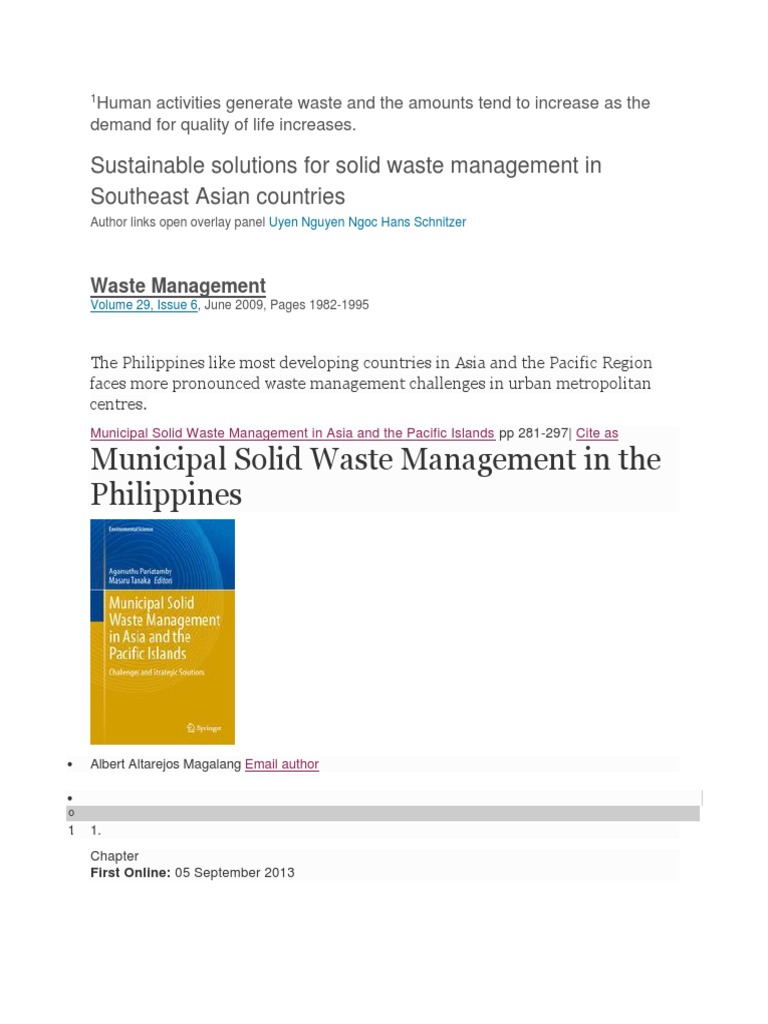 Municipal Solid Waste Management in the Philippines