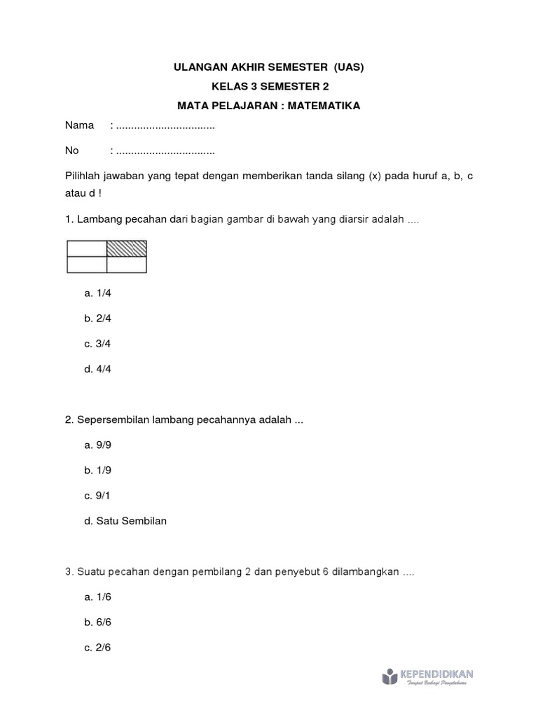 Soal Uas Kelas 3 Semester 2 Matematika PDF | PDF