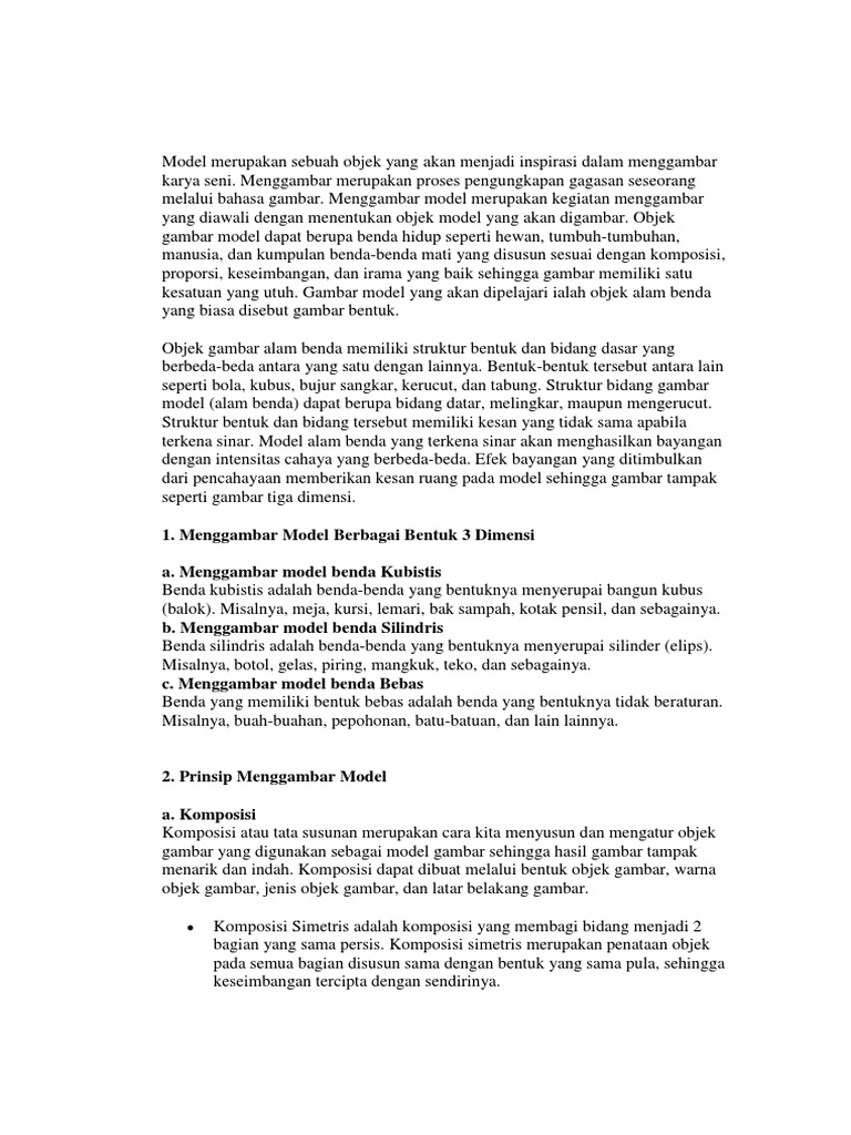 Model Merupakan Sebuah Objek Yang Akan Menjadi Inspirasi Dalam Menggambar Karya Seni