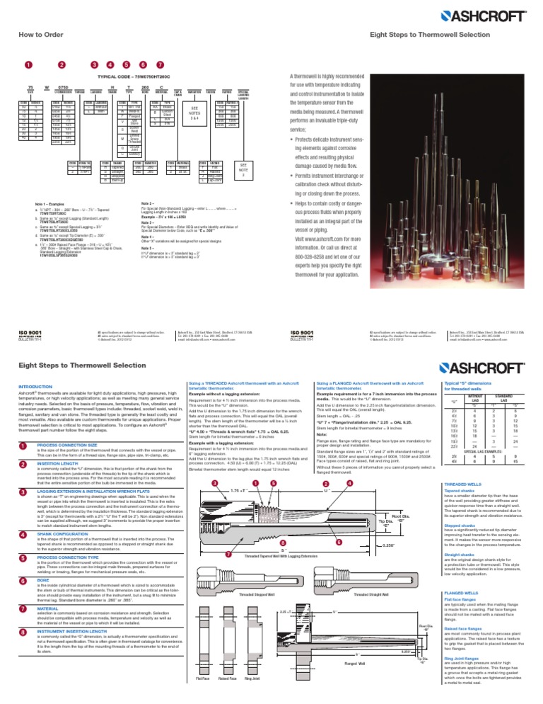 Selection Guide Thermowells TH 1 PDF PDF Pipe (Fluid Conveyance