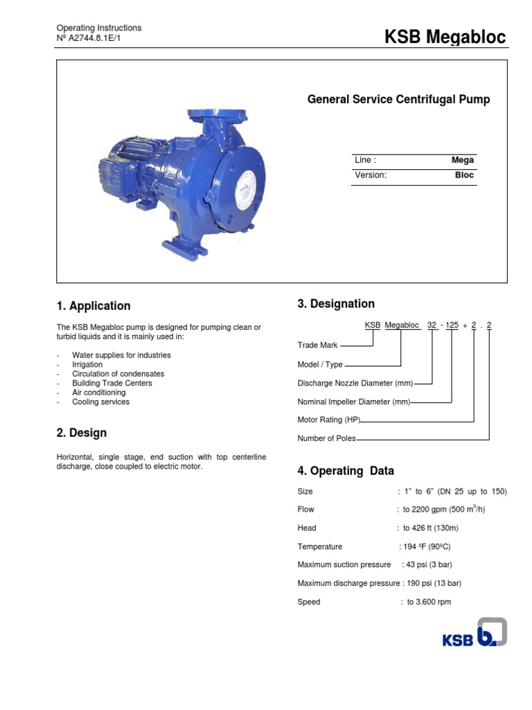 KSB Megabloc: General Service Centrifugal Pump | PDF
