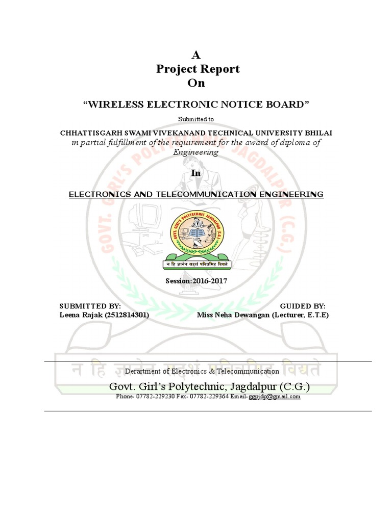 A Project Report On "Wireless Electronic Notice Board" PDF Thesis