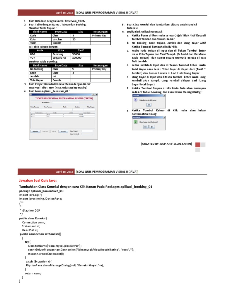 Jawaban Soal Quis Pemrograman Visual II (Java) | PDF