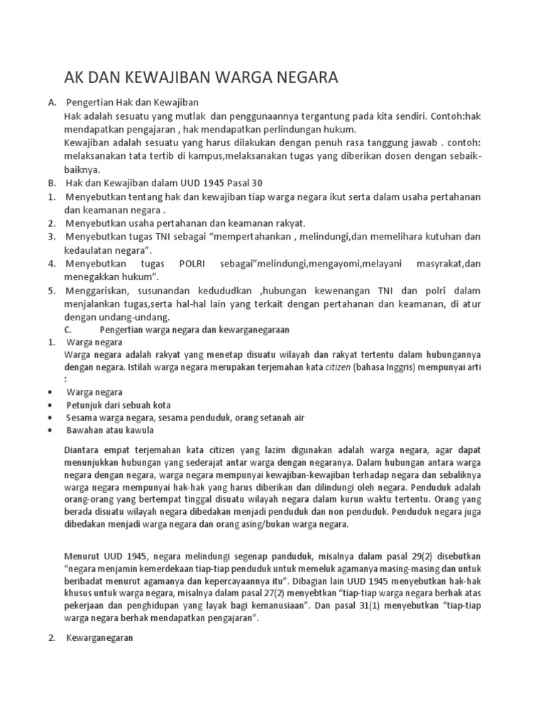 Contoh Hak Dan Kewajiban Warga Negara Menurut Pasal 29 Uud 