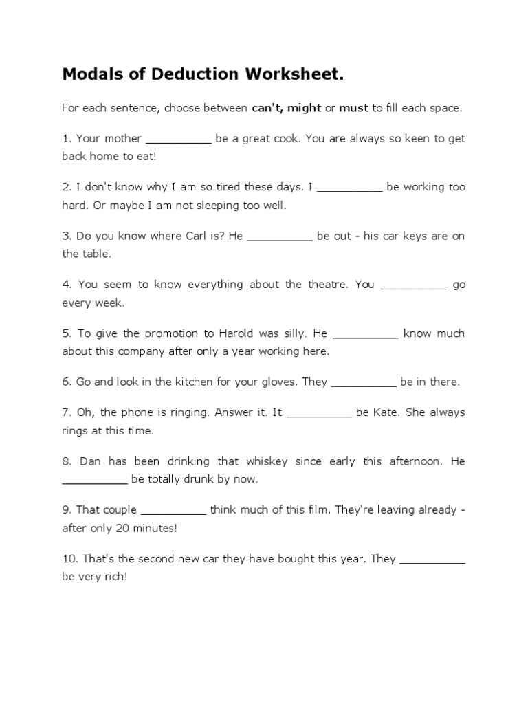 Past Modals Of Deduction Exercises Pdf