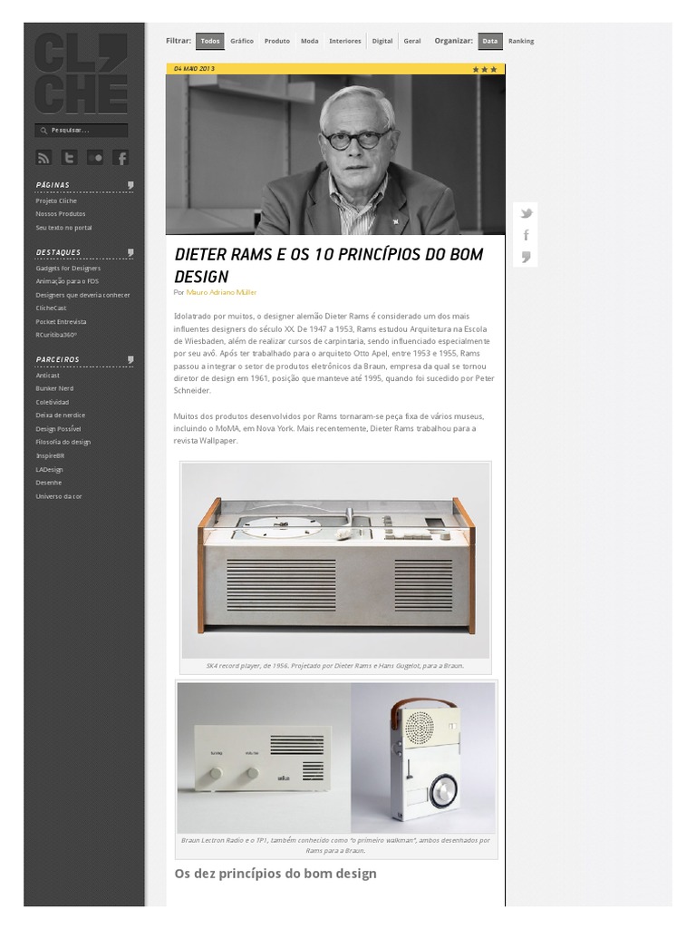 Dieter Rams e Os 10 Princípios Do Bom Design - Revista Cliche | PDF ...