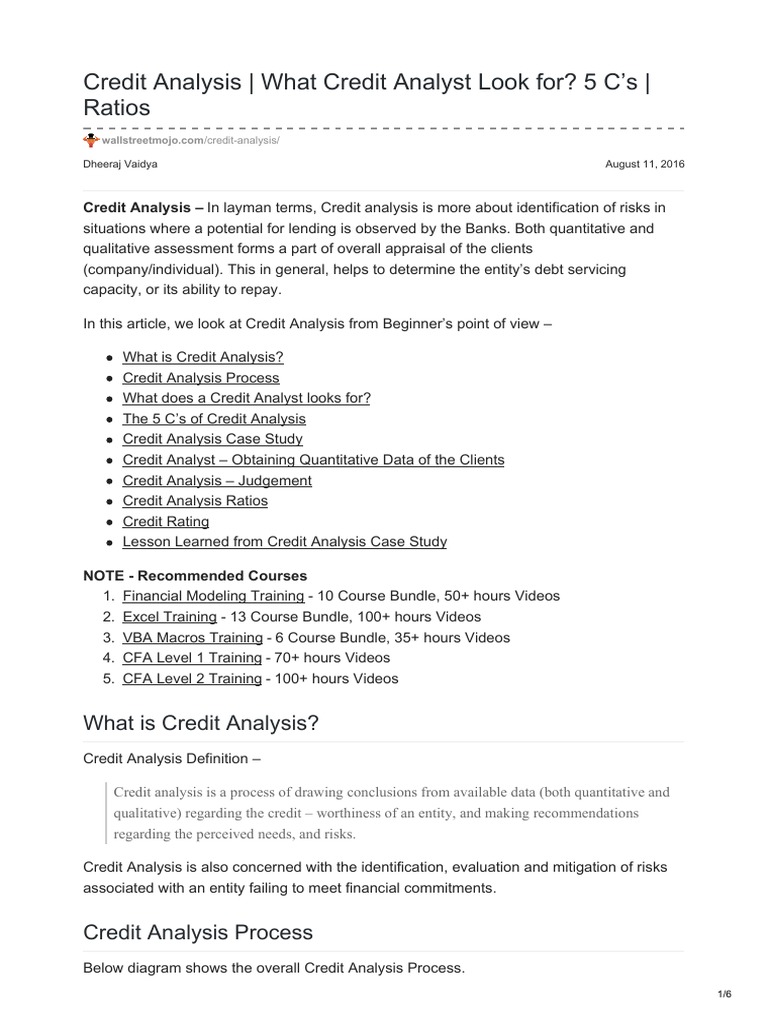 Understanding Credit Analysis: The 5 C's | PDF | Credit (Finance) | Loans