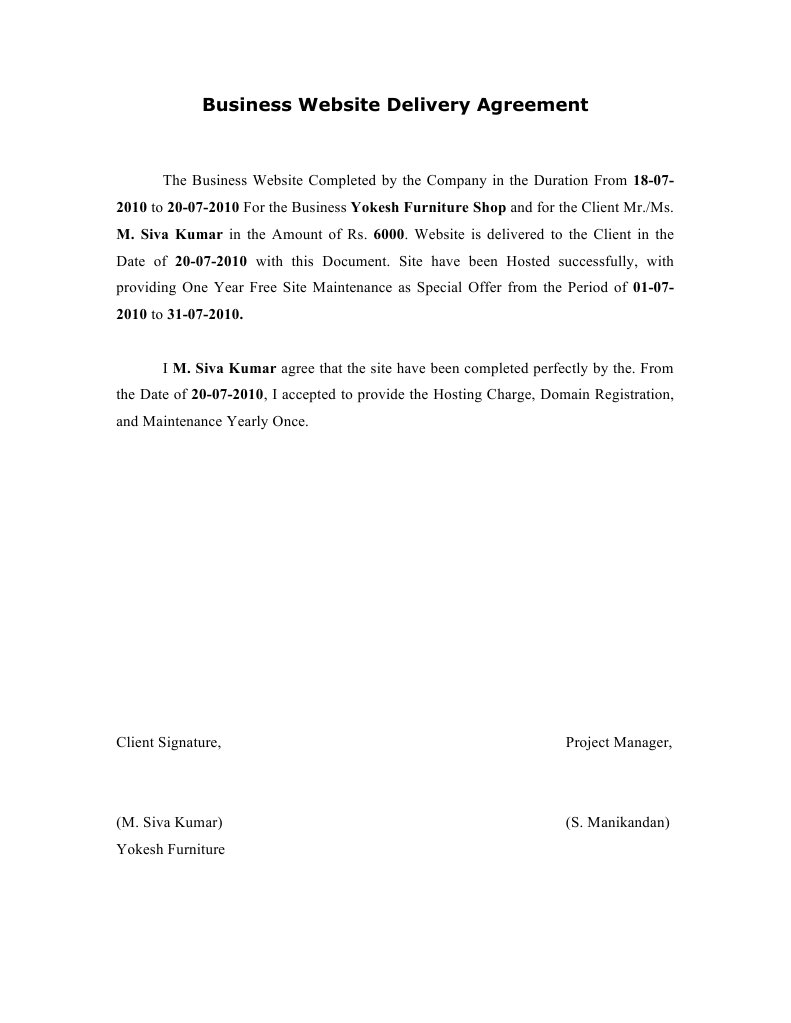 Business Website Delivery Agreement | PDF | Finance & Money Management ...