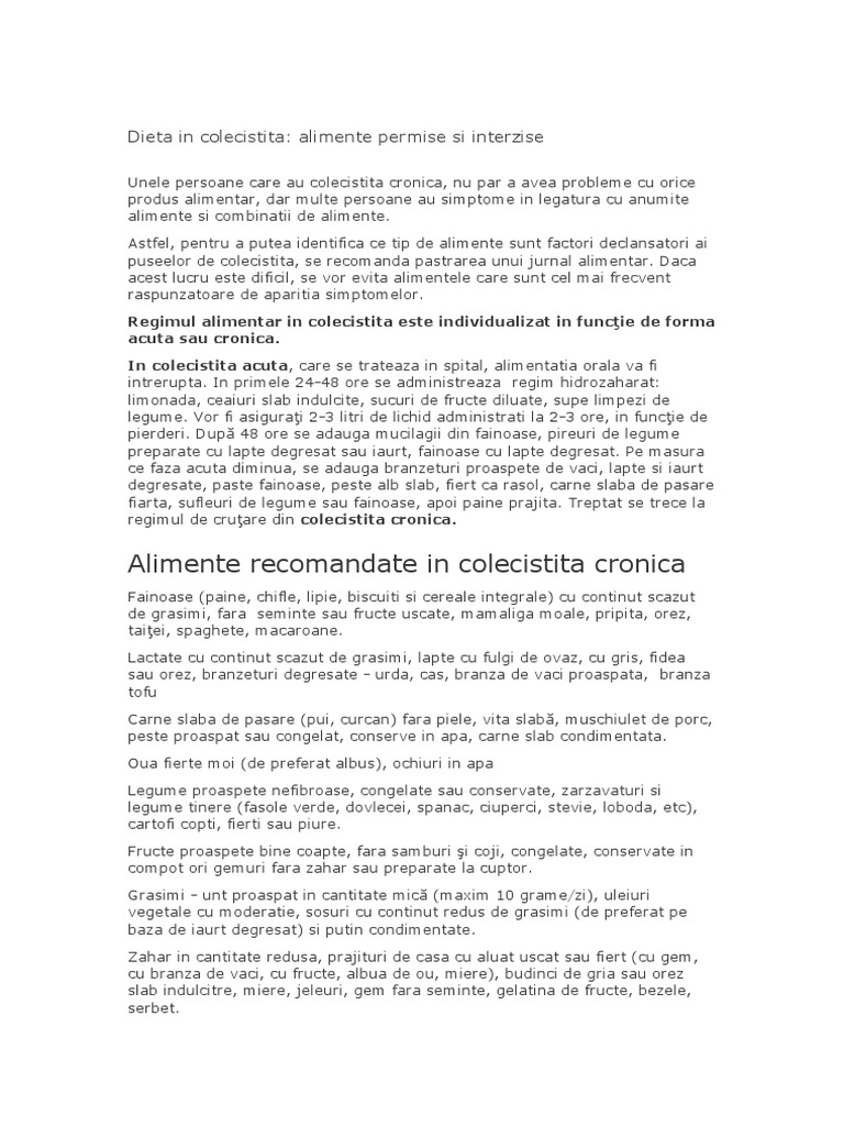 Dieta In Colecistita