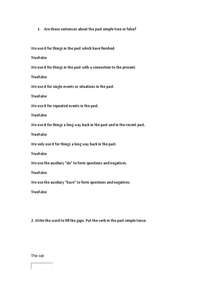 Are These Sentences About The Past Simple True or False | PDF