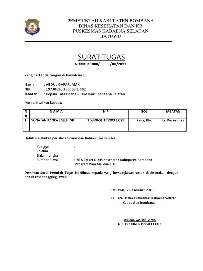 Cek 8+ Contoh Surat Tugas Docx 