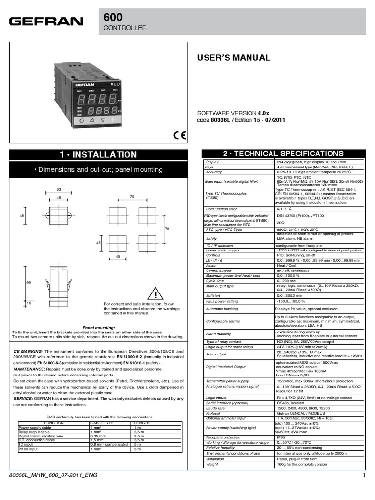 Gefran 600 Pidcontroler Manual PDF | PDF | Relay | Power Supply