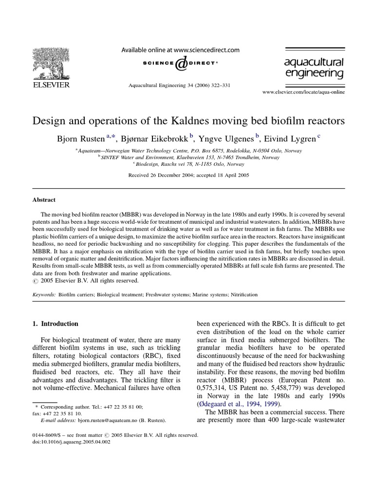 Kaldnes MBBR Design and Operations | PDF | Alkalinity | Sewage Treatment