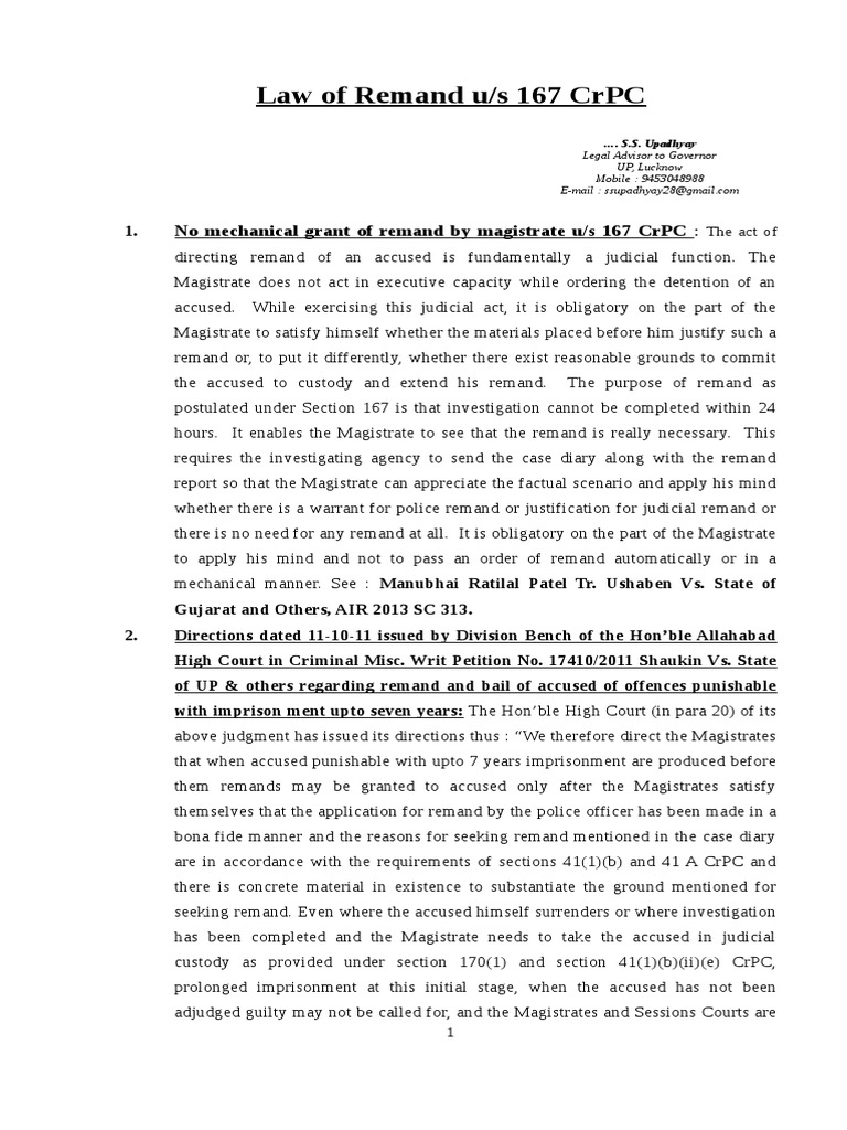 Law of Remand Us 167 CRPC PDF Bail Remand (Detention)