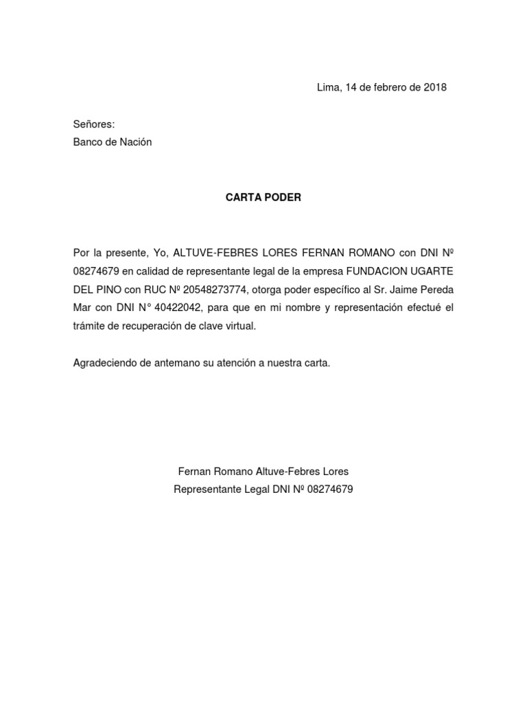 Carta Poder para Trámite Bancario | PDF