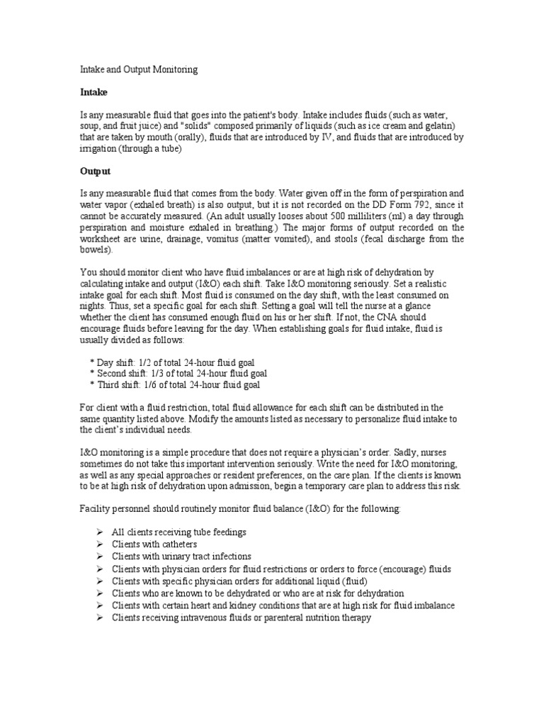 Intake and Output Monitoring